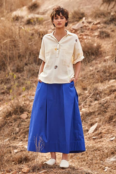 Kharakapas_Blue Cotton Tez Neela Skirt _Online_at_Aza_Fashions