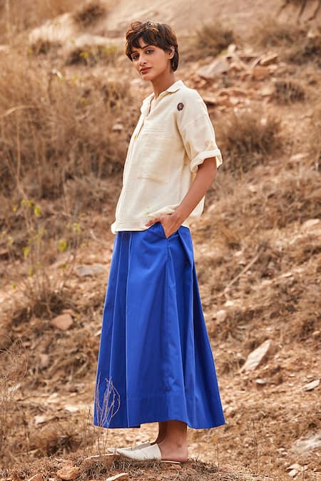 Buy_Kharakapas_Blue Cotton Tez Neela Skirt _Online_at_Aza_Fashions