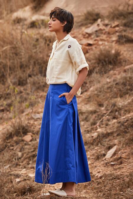 Shop_Kharakapas_Blue Cotton Tez Neela Skirt _Online_at_Aza_Fashions