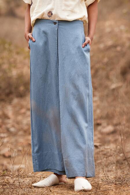 Buy_Kharakapas_Blue Linen Aasmaan Pant _Online_at_Aza_Fashions