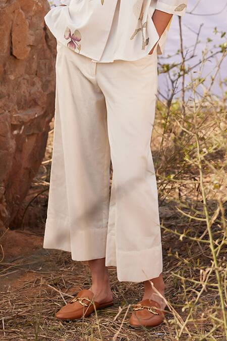 Buy Kharakapas Off White Cotton Embroidery Button-down Neck Ruyi Floral Print Shirt And Pant Set Online at Aza Fashions Buy_Kharakapas_Off White Cotton Embroidery Button-down Neck Ruyi Floral Print Shirt And Pant Set _Online_at_Aza_Fashions