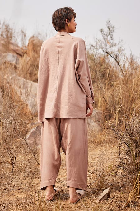 Shop_Kharakapas_Brown Linen Collared Dune Shirt _at_Aza_Fashions