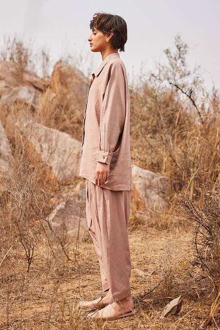 Buy_Kharakapas_Brown Linen Collared Dune Shirt _Online_at_Aza_Fashions