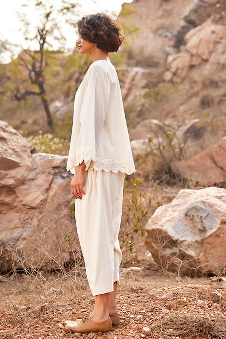 Buy_Kharakapas_Off White Cotton Shuchi Salwar Pant _Online_at_Aza_Fashions