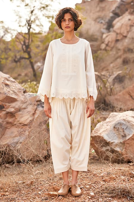 Shop_Kharakapas_Off White Cotton Shuchi Salwar Pant _Online_at_Aza_Fashions