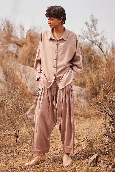 Kharakapas_Brown Linen Dune Salwar Pant _Online_at_Aza_Fashions