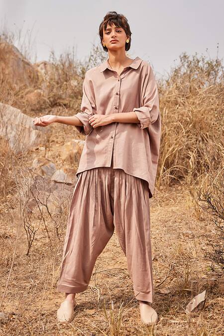 Kharakapas_Brown Linen Dune Salwar Pant _at_Aza_Fashions