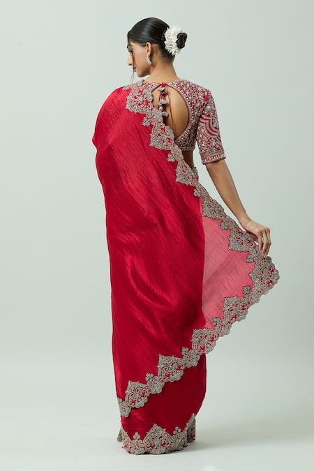 Shop Jayanti Reddy Red Kota Doria Embroidery Zari Hand Border Saree at Aza Fashions Shop_Jayanti Reddy_Red Kota Doria Embroidery Zari Hand Border Saree _at_Aza_Fashions