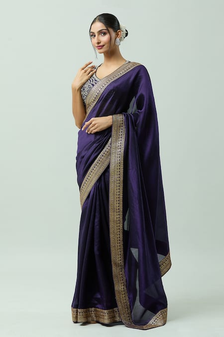 Jayanti Reddy Purple Kota Doria Embroidery Hand Border Saree at Aza Fashions Jayanti Reddy_Purple Kota Doria Embroidery Hand Border Saree _at_Aza_Fashions