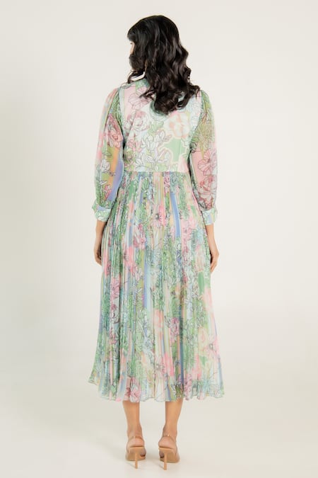 Aroop Shop India Daria Fern Floral Print Gathered Dress 