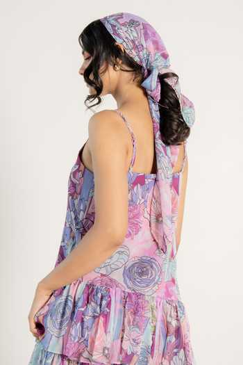 Shop_Aroop Shop India_Purple Chiffon Embroidery Square Neck Lisa Fay Floral Print Frilled Dress _Online_at_Aza_Fashions