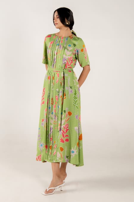 AROOP SHOP INDIA Moana Pleated Rene Floral Print Dress 