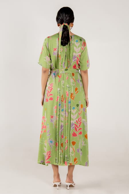 Aroop Shop India Moana Pleated Rene Floral Print Dress 