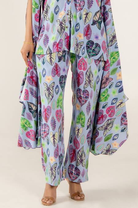 Buy_Aroop Shop India_Blue Modal, Satin Collared Indya Greta Print Shirt And Pant Set _Online_at_Aza_Fashions