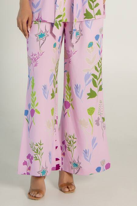 Aroop Shop India Purple Modal, Satin Embroidery Round Neck Akari Printed Kurta And Flared Pant Set Online at Aza Fashions Aroop Shop India_Purple Modal, Satin Embroidery Round Neck Akari Printed Kurta And Flared Pant Set _Online_at_Aza_Fashions