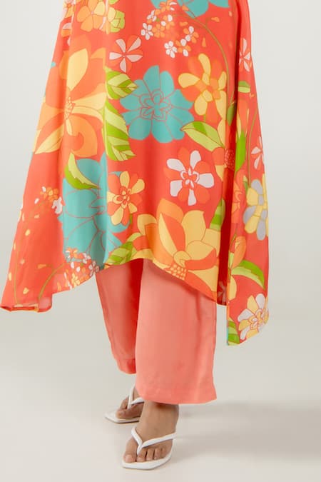 Buy Aroop Shop India Red Cotton, Silk Round Neck Holly Prickly Print Flared Kurta And Pant Set Online at Aza Fashions Buy_Aroop Shop India_Red Cotton, Silk Round Neck Holly Prickly Print Flared Kurta And Pant Set _Online_at_Aza_Fashions