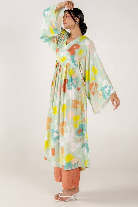 Buy Aroop Shop India Green Cotton, Silk V-neck Tulip Holly Print Kurta And Pant Set Online at Aza Fashions Buy_Aroop Shop India_Green Cotton, Silk V-neck Tulip Holly Print Kurta And Pant Set _Online_at_Aza_Fashions