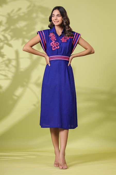 k-anshika Cotton Embroidered Dress With Belt 