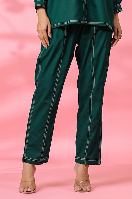 K-Anshika Green Cotton Embroidered Resham Thread Round Top And Pant Set Online at Aza Fashions K-Anshika_Green Cotton Embroidered Resham Thread Round Top And Pant Set _Online_at_Aza_Fashions
