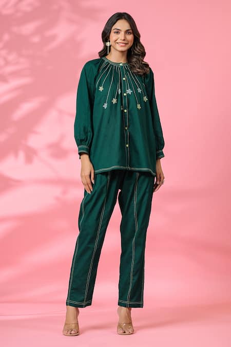 k-anshika Resham Thread Embroidered Top & Pant Set 