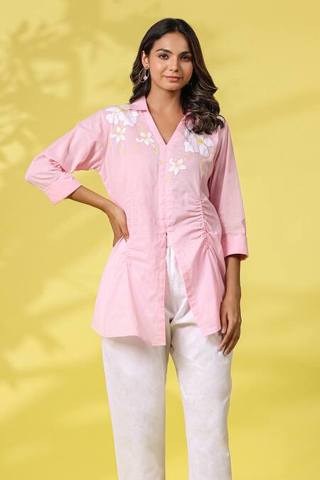 K-Anshika Pink Cotton Embroidered Resham Thread Collar Top And Pant Set Online at Aza Fashions K-Anshika_Pink Cotton Embroidered Resham Thread Collar Top And Pant Set _Online_at_Aza_Fashions