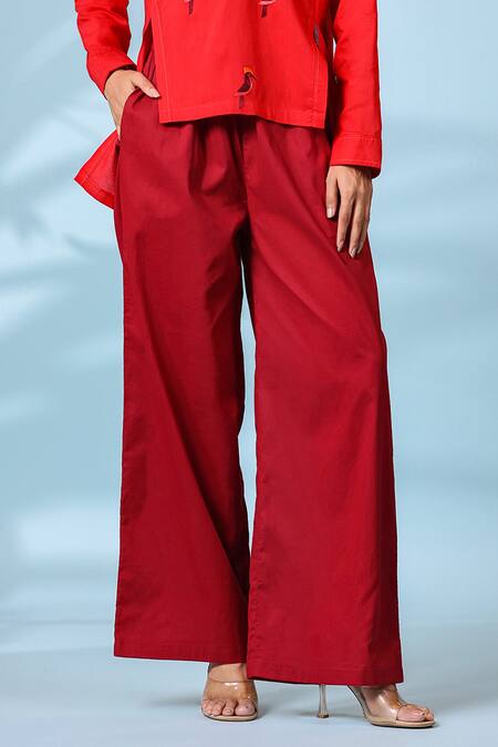 K-Anshika Red Cotton Embroidered Resham Thread Collar Shirt And Pant Set Online at Aza Fashions K-Anshika_Red Cotton Embroidered Resham Thread Collar Shirt And Pant Set _Online_at_Aza_Fashions