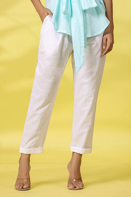 Buy K-Anshika Blue Cotton Embroidered Resham Thread Collar Top And Pant Set Online at Aza Fashions Buy_K-Anshika_Blue Cotton Embroidered Resham Thread Collar Top And Pant Set _Online_at_Aza_Fashions