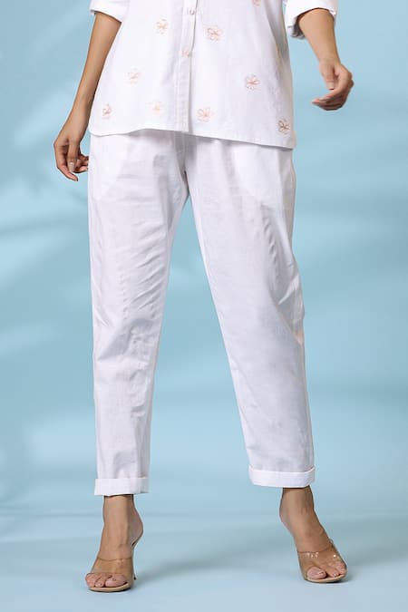 Buy K-Anshika Pink Cotton Embroidered Resham Thread Collar Shirt And Pant Set Online at Aza Fashions Buy_K-Anshika_Pink Cotton Embroidered Resham Thread Collar Shirt And Pant Set _Online_at_Aza_Fashions