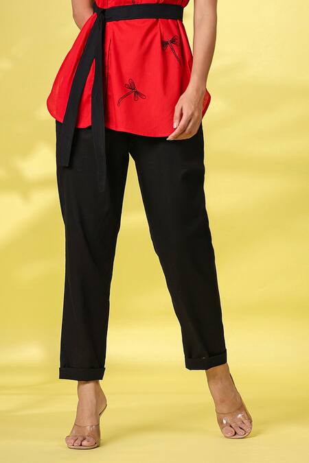 K-Anshika Red Cotton Embroidered Resham Thread Collar Top And Pant Set Online at Aza Fashions K-Anshika_Red Cotton Embroidered Resham Thread Collar Top And Pant Set _Online_at_Aza_Fashions