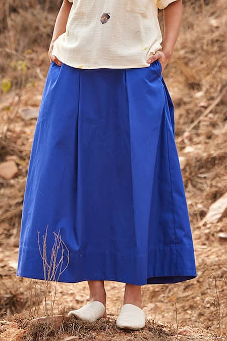 Kharakapas_Blue Cotton Tez Neela Skirt _at_Aza_Fashions