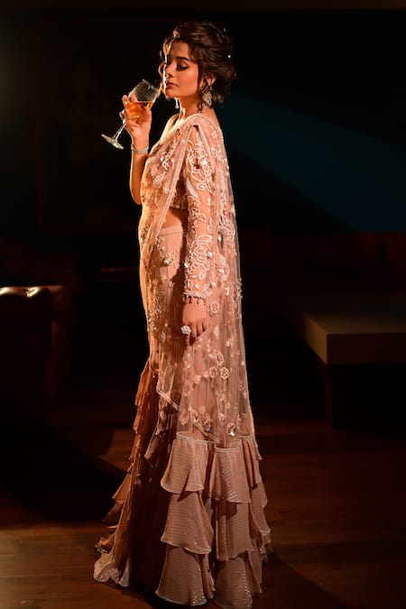 Shashank Arya Embroidered Pre-Draped Saree With Embellished Blouse 