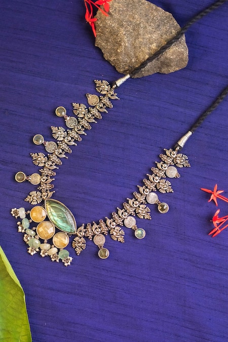 Mero Jewellery Labradorite Embellished Temple Necklace 