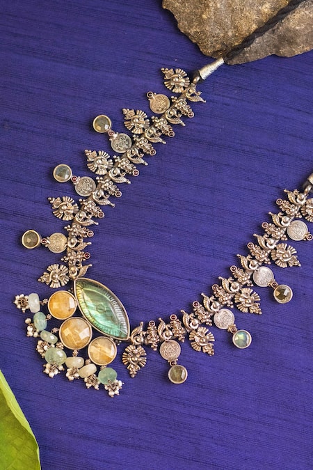 Mero Jewellery Labradorite Embellished Temple Necklace 