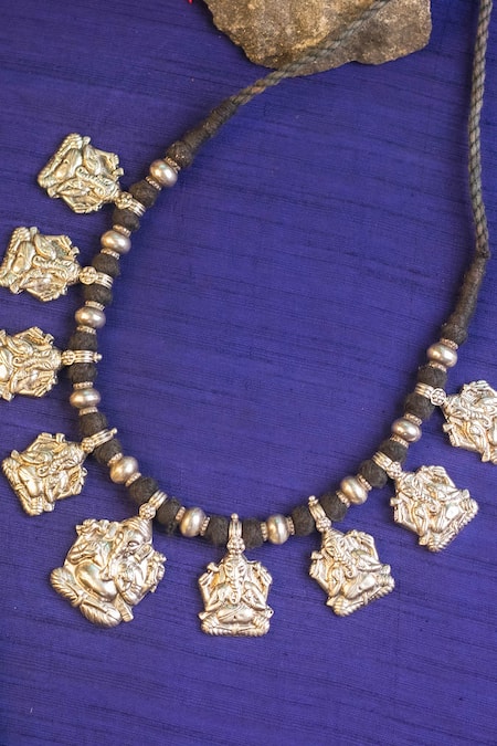 Mero Jewellery Embroidered Ganesh Tribal Temple Necklace 
