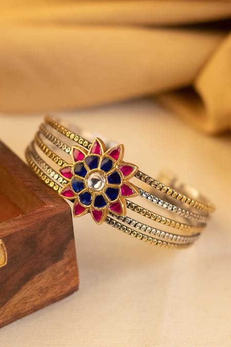 Mero Jewellery Kundan Embellished Floral Cuff 