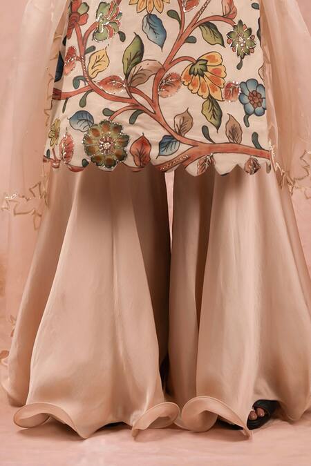 Aamra By Lavanya_Ivory Organza, Satin Embroidery, Sequins, Cut Hand Painted Kurta Sharara Set _Online_at_Aza_Fashions