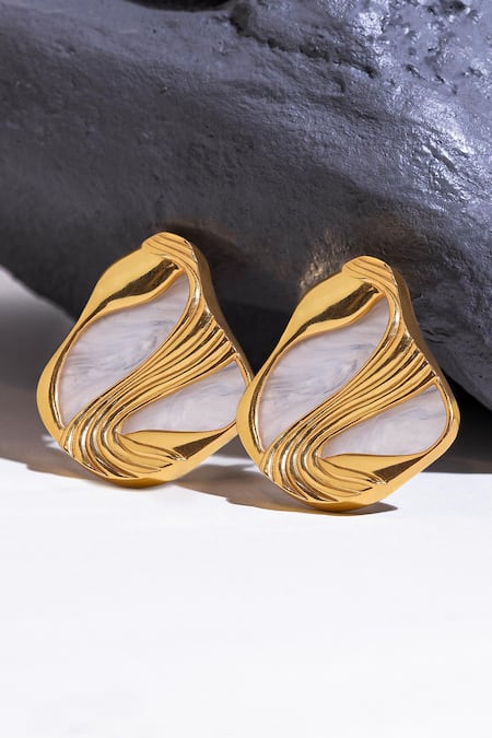 Shop Anaash White Stones Amby Embellished Stud Earrings at Aza Fashions Shop_Anaash_White Stones Amby Embellished Stud Earrings _at_Aza_Fashions