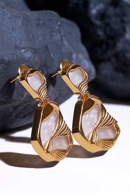 Shop Anaash White Stones Mini Pret Embellished Drop Earrings at Aza Fashions Shop_Anaash_White Stones Mini Pret Embellished Drop Earrings _at_Aza_Fashions