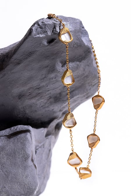 Shop Anaash White Ibu Stone Embellished Chain Necklace at Aza Fashions Shop_Anaash_White Ibu Stone Embellished Chain Necklace _at_Aza_Fashions