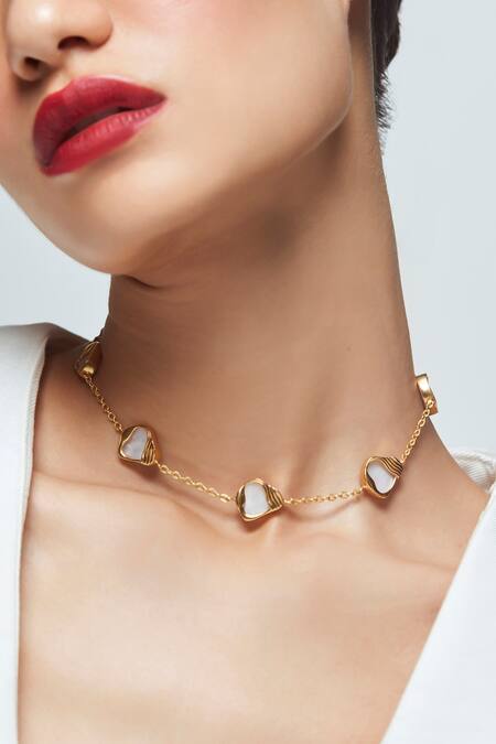 Anaash White Ibu Stone Embellished Chain Necklace Online at Aza Fashions Anaash_White Ibu Stone Embellished Chain Necklace _Online_at_Aza_Fashions