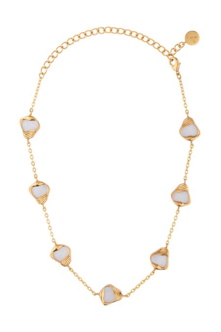 Anaash White Ibu Stone Embellished Chain Necklace at Aza Fashions Anaash_White Ibu Stone Embellished Chain Necklace _at_Aza_Fashions