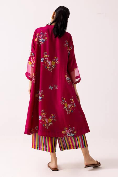 Shop Label Shreya Sharma Magenta Cotton, Silk Embroidery Floral Blossom Patterned Kurta With Pant at Aza Fashions Shop_Label Shreya Sharma_Magenta Cotton, Silk Embroidery Floral Blossom Patterned Kurta With Pant _at_Aza_Fashions