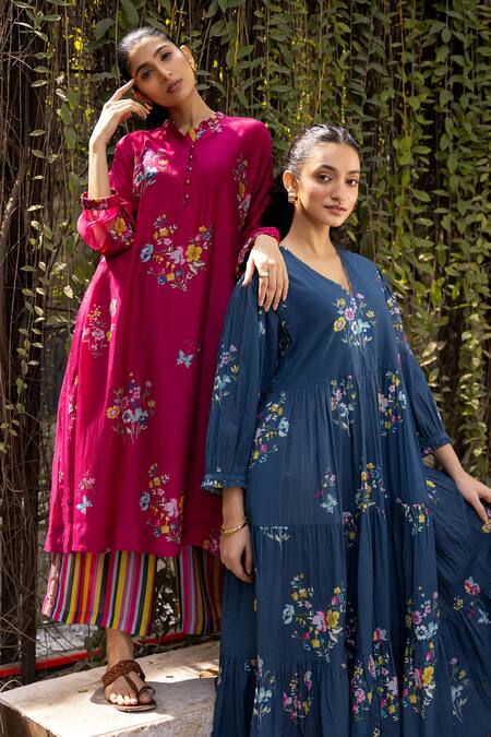 Buy Label Shreya Sharma Magenta Cotton, Silk Embroidery Floral Blossom Patterned Kurta With Pant Online at Aza Fashions Buy_Label Shreya Sharma_Magenta Cotton, Silk Embroidery Floral Blossom Patterned Kurta With Pant _Online_at_Aza_Fashions
