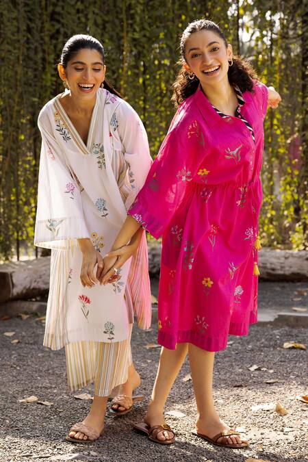 Label Shreya Sharma Pink Cotton Embroidery Collared Floral Bloom Print Dress Online at Aza Fashions Label Shreya Sharma_Pink Cotton Embroidery Collared Floral Bloom Print Dress _Online_at_Aza_Fashions