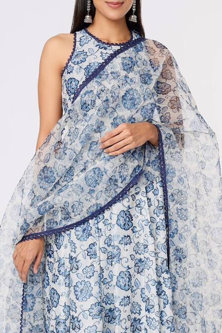 Buy Yuvraani Jaipur Blue Organza, Chanderi, Cotton Embroidery, Lace Floral Pattern Anarkali Set Online at Aza Fashions Buy_Yuvraani Jaipur_Blue Organza, Chanderi, Cotton Embroidery, Lace Floral Pattern Anarkali Set _Online_at_Aza_Fashions
