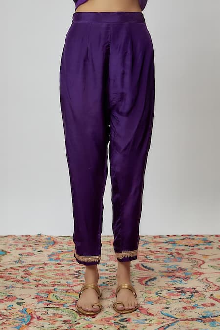 Yuvraani Jaipur Purple Silk, Organza, Cotton Embroidery Round Neck Hand Kurta Pant Set Online at Aza Fashions Yuvraani Jaipur_Purple Silk, Organza, Cotton Embroidery Round Neck Hand Kurta Pant Set _Online_at_Aza_Fashions