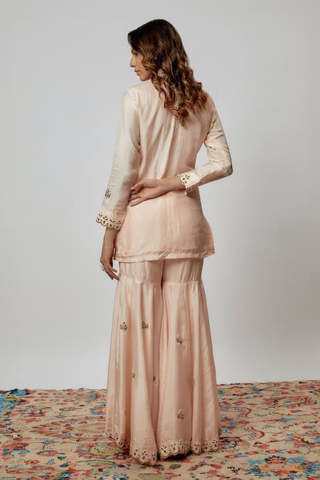 Yuvraani Jaipur Aari Hand Embroidered Kurta Sharara Set 