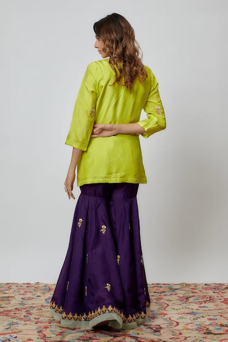 Yuvraani Jaipur Floral Embroidered Kurta Sharara Set