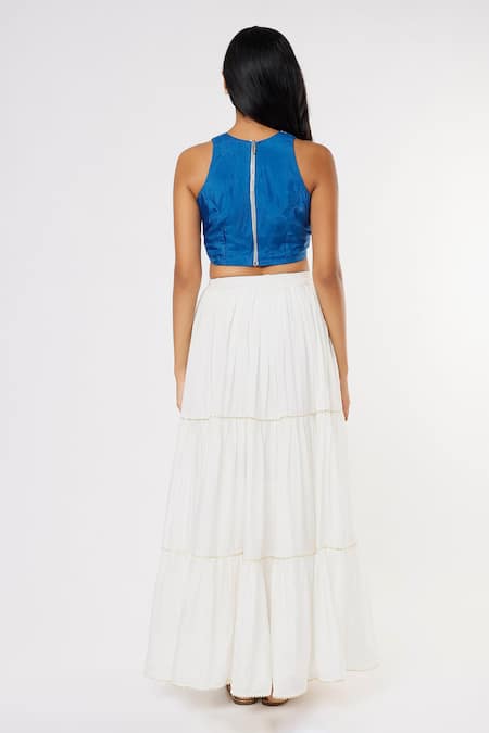 Yuvraani Jaipur Pearl Embroidered Top With Tiered Skirt 