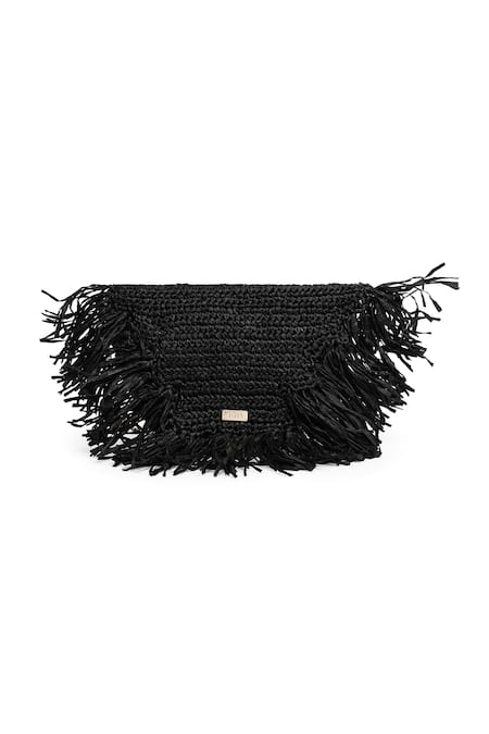 Jena_Black Tassels Raffia Moon Crossbody Bag_Online_at_Aza_Fashions